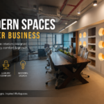 Top commercial interior designers creating a modern luxury office workspace with stylish lighting, executive seating, and premium office interiors in Mumbai.