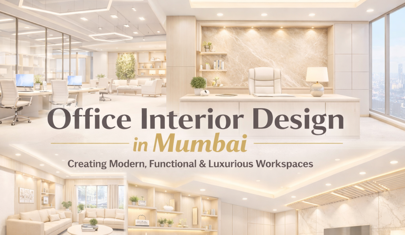Modern office interior design in Mumbai with luxury executive cabin, open workspace, and stylish waiting area