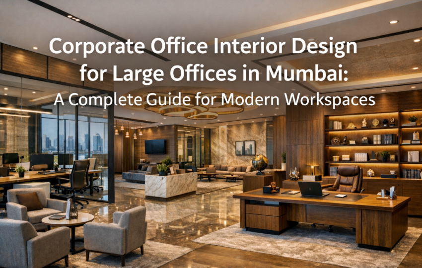 Corporate office interior design for large offices in Mumbai with modern workspace and luxury executive cabin