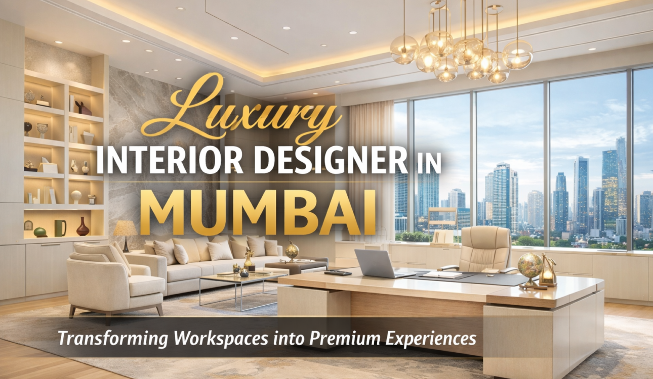 Luxury interior designer in Mumbai creating modern corporate office with light colors and premium workspace design