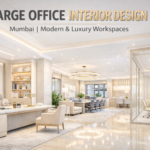 Large office interior design in Mumbai with modern luxury workspace, CEO cabin, and open office layout